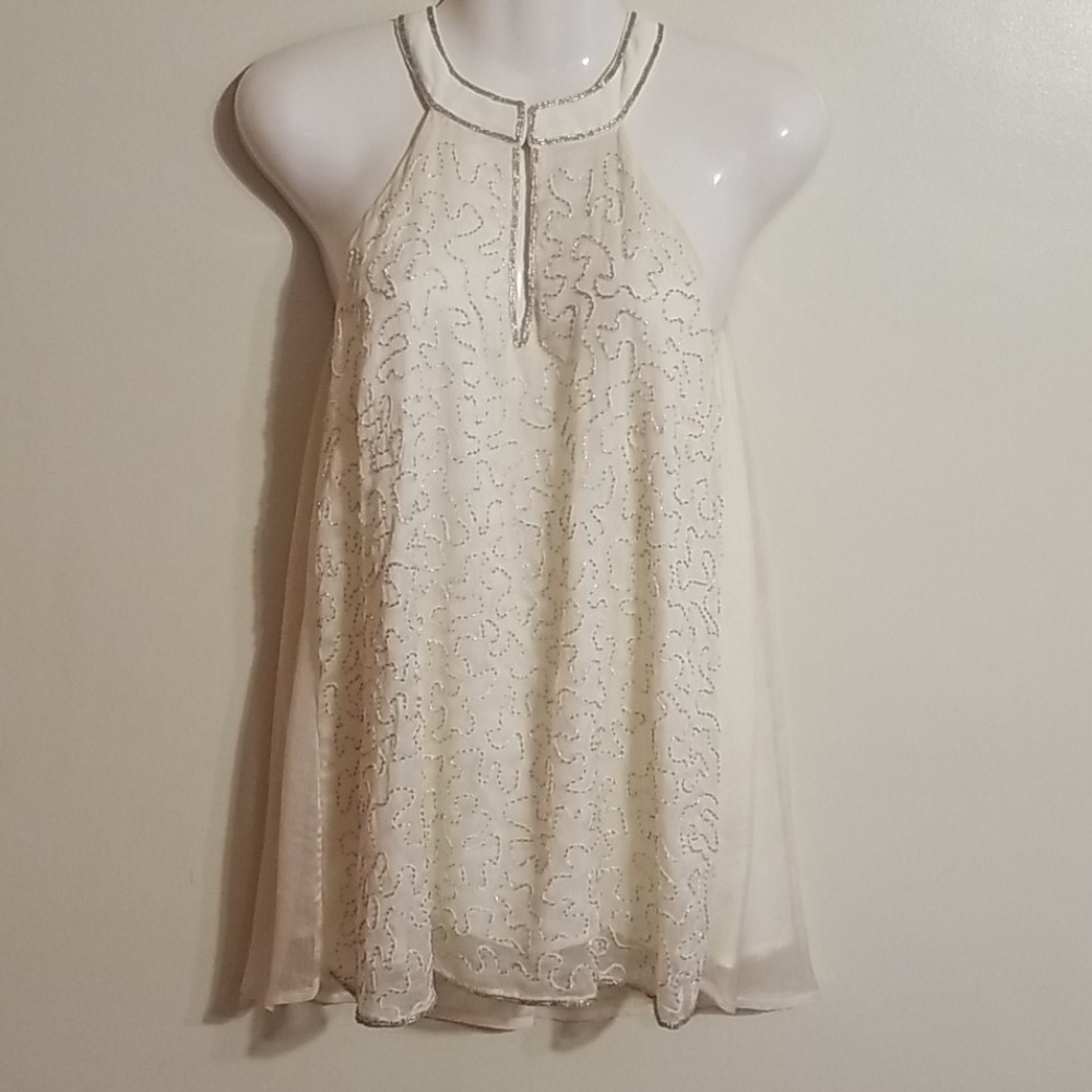Miss Me Cream Sequin Dressy Tank Top, Small